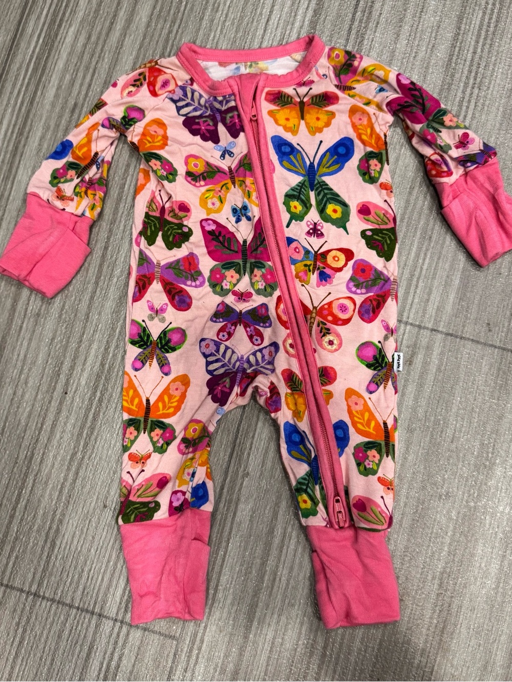 Little Sleepies Pink Butterfly Zip Footie with Multicolor Butterflies